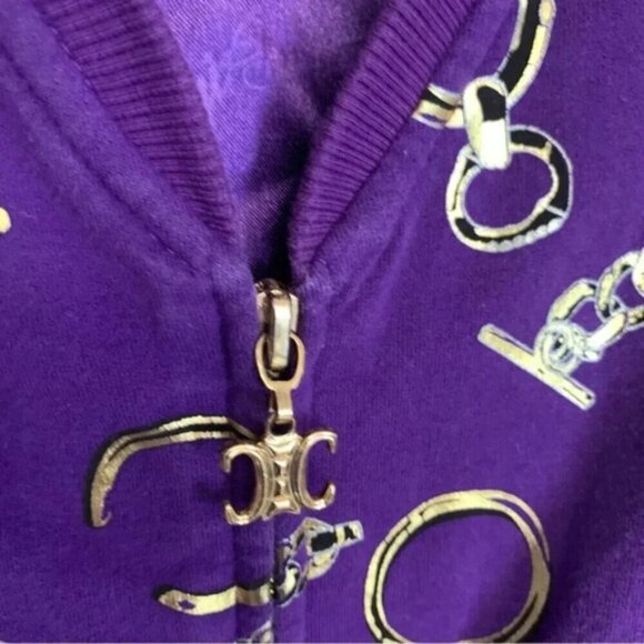 Coogi Purple Gold Short Sleeve Hooded Zip Up Bling Y2K Long Zip Hoodie L - Picture 11 of 15